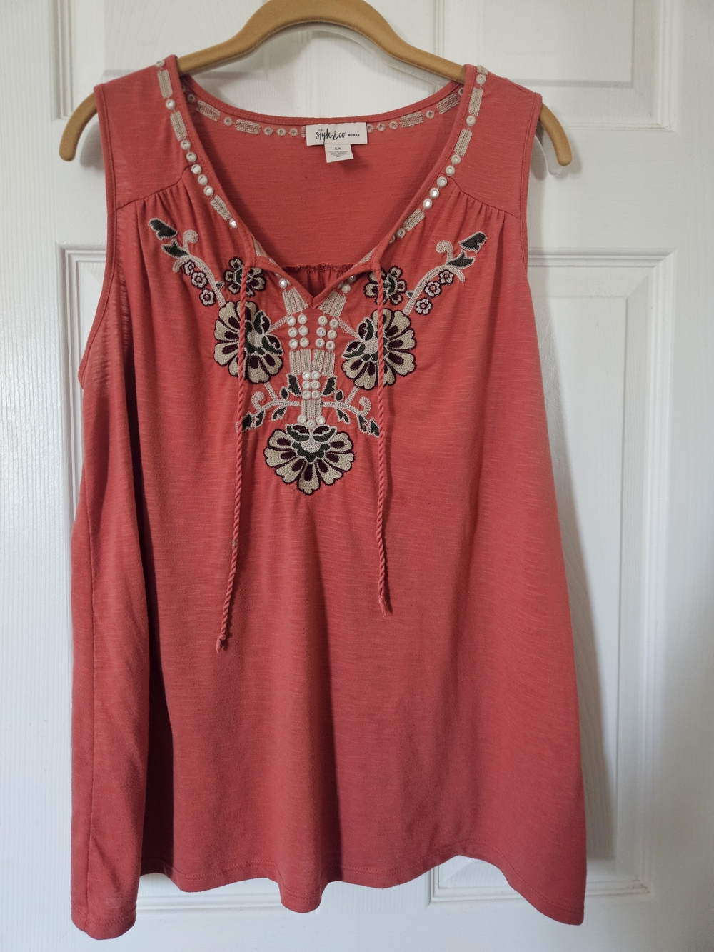 Plus Size Style & Co. Coral Embroidered Sleeveless Tank Top